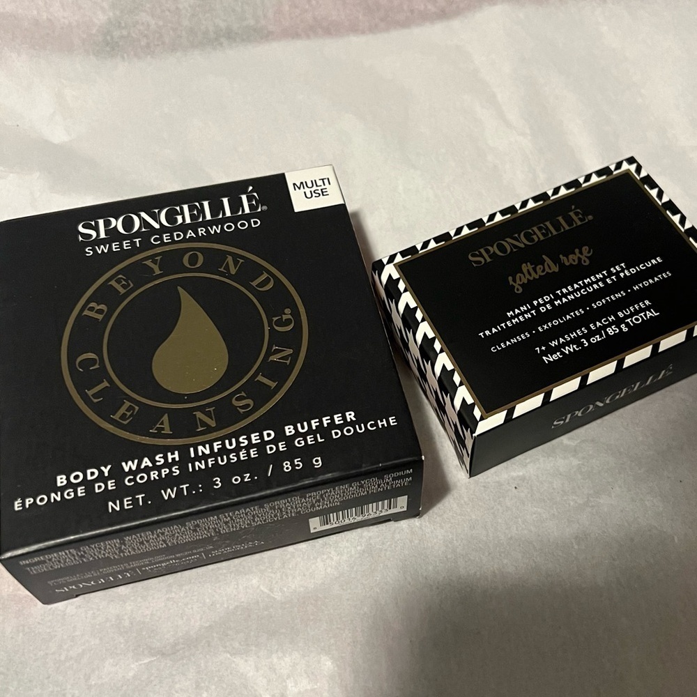 New Spongelle Duo Cedarwood Body Wash Infused Buffer & Salted Rose Mani Pedi